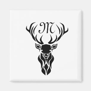 Tribal Black Stag Silhouette Monogram Magneet