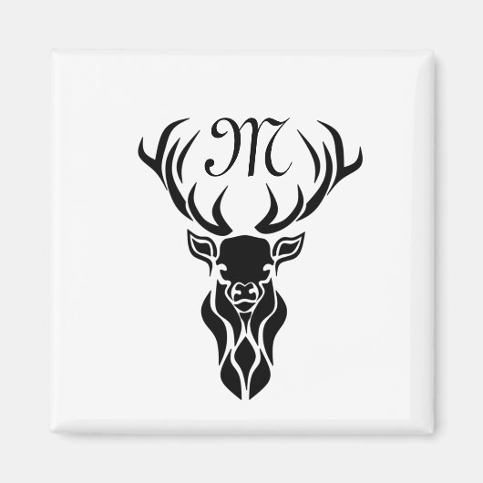 Tribal Black Stag Silhouette Monogram Magneet (Voorkant)