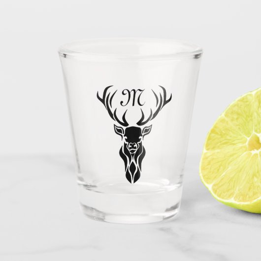 Tribal Black Stag Silhouette Monogram Shot Glas (Voorkant)
