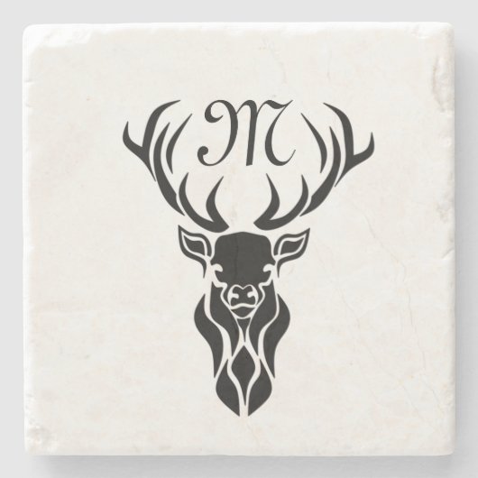 Tribal Black Stag Silhouette Monogram Stenen Onderzetter (Voorkant)