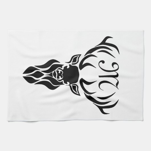 Tribal Black Stag Silhouette Monogram Theedoek (Horizontaal)