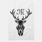 Tribal Black Stag Silhouette Monogram Theedoek (Verticaal)