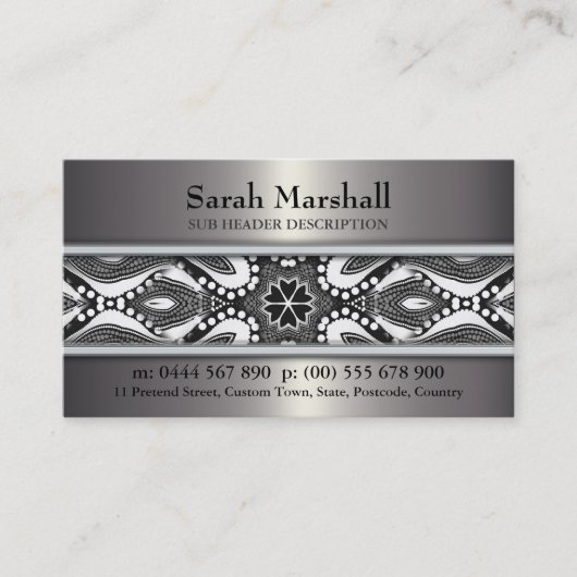 Tribal Black+White en metaal met Logo Business Car Visitekaartje (Voorkant)