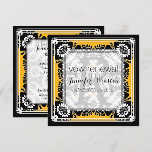 Tribal Black White + Yellow Vow Renewal Invitae Kaart (Voorkant / Achterkant)
