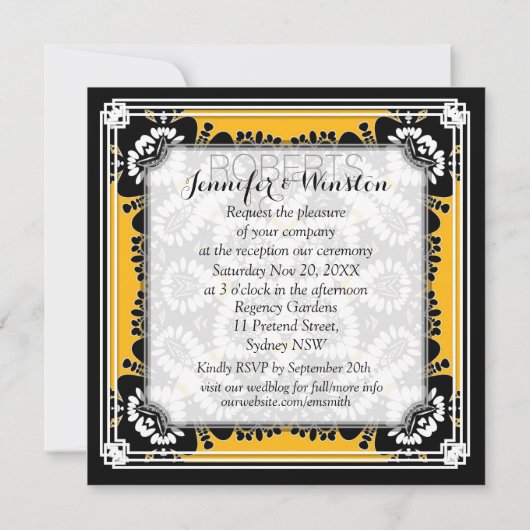 Tribal Black White + Yellow Vow Renewal Invitae Kaart (Achterkant)