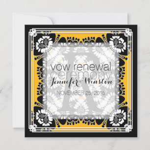 Tribal Black White + Yellow Vow Renewal Invitae Kaart