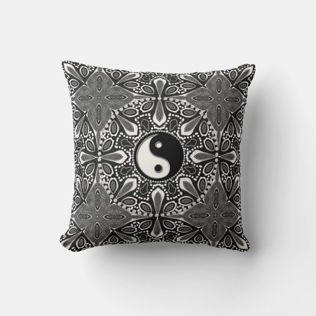 Tribal Black White Yin Yang Geometric Cushion Kussen (Voorkant)