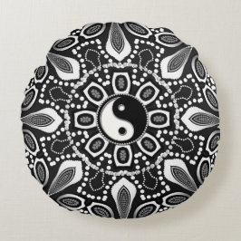 Tribal Black White Yin Yang Geometric Round Pillow Rond Kussen