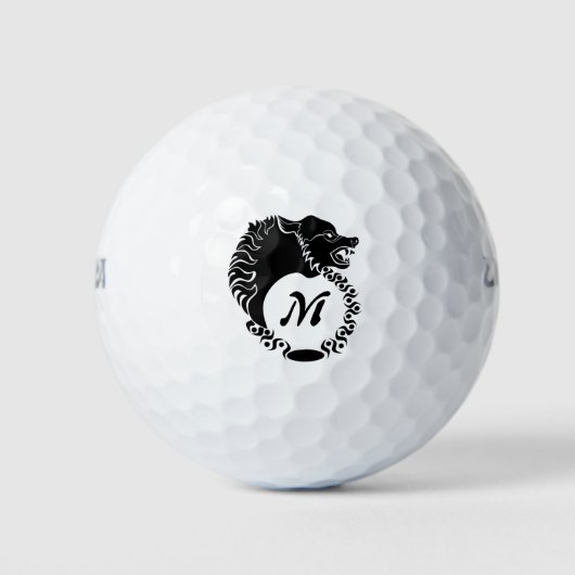 Tribal Black Wolf Head Silhouette Laurel Monogram Golfballen (Voorkant)