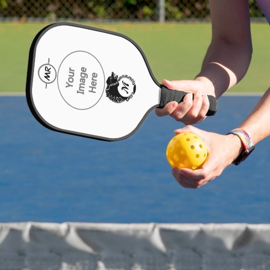 Tribal Black Wolf Head Silhouette Laurel Monogram Pickleball Paddle (Insitu)