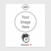 Tribal Black Wolf Head Silhouette Laurel Monogram Sticker (Vel)