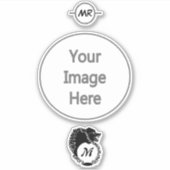 Tribal Black Wolf Head Silhouette Laurel Monogram Sticker (Voorkant)