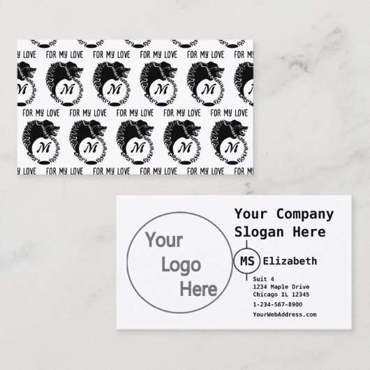 Tribal Black Wolf Head Silhouette Laurel Monogram Visitekaartje (Voorkant / Achterkant)