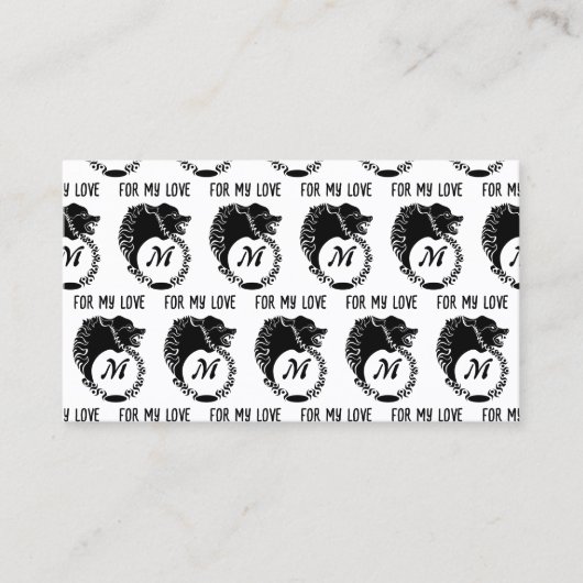 Tribal Black Wolf Head Silhouette Laurel Monogram Visitekaartje (Voorkant)