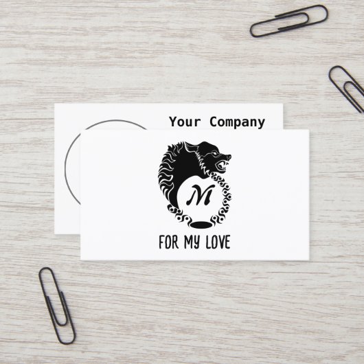 Tribal Black Wolf Head Silhouette Laurel Monogram Visitekaartje (Voorkant / Achterkant in situ)