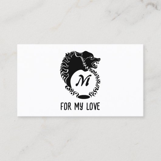 Tribal Black Wolf Head Silhouette Laurel Monogram Visitekaartje (Voorkant)