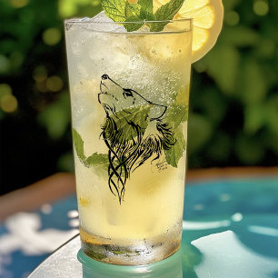 Tribal Black Wolf Howl Glas