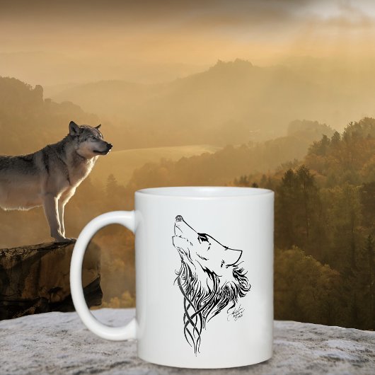 Tribal Black Wolf Howl Koffiemok