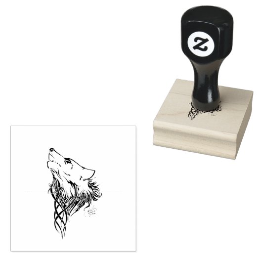 Tribal Black Wolf Howl Rubberstempel (Gestempeld)