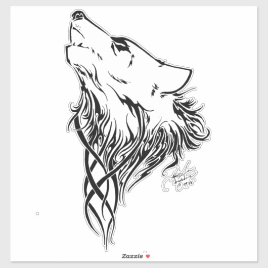 Tribal Black Wolf Howl Sticker (Vel)