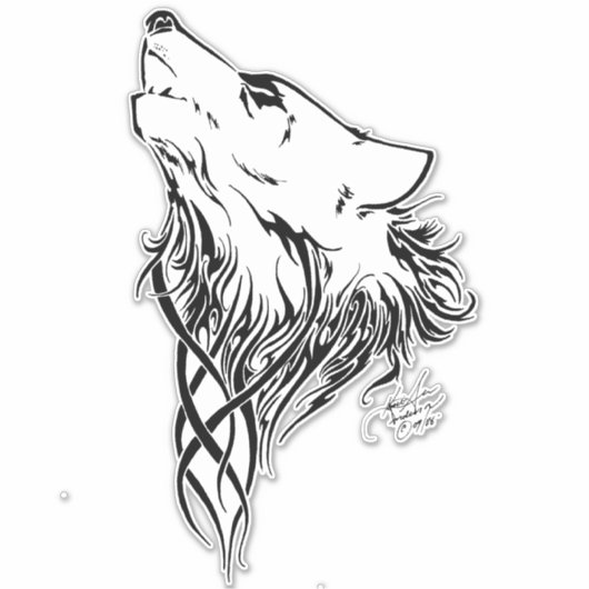 Tribal Black Wolf Howl Sticker (Voorkant)
