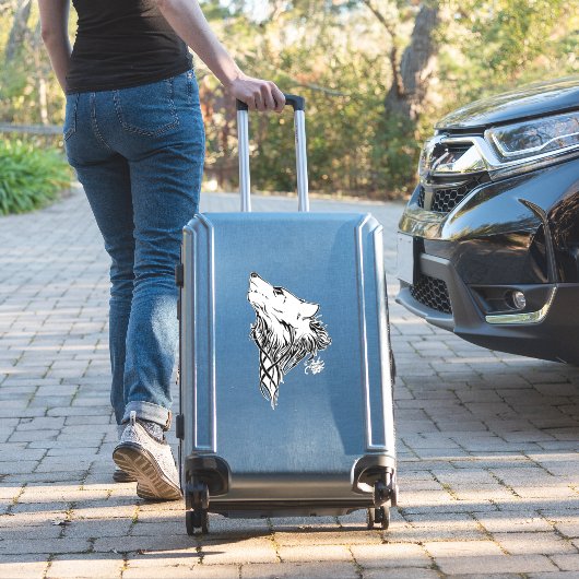 Tribal Black Wolf Howl Sticker (Koffer Insitu)