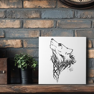Tribal Black Wolf Howl Tegeltje