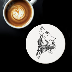 Tribal Black Wolf Howl Zandsteen Onderzetter