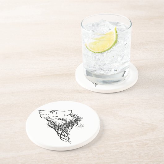 Tribal Black Wolf Howl Zandsteen Onderzetter (Zijkant)