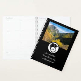 Tribal Black Wolf Silhouette Laurel Monogram Foto Planner