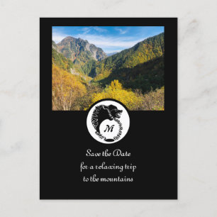 Tribal Black Wolf Silhouette Laurel Monogram Foto Uitnodiging Briefkaart