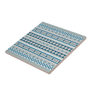 Tribal Blanket Pattern Green Blue en Grey Tegeltje