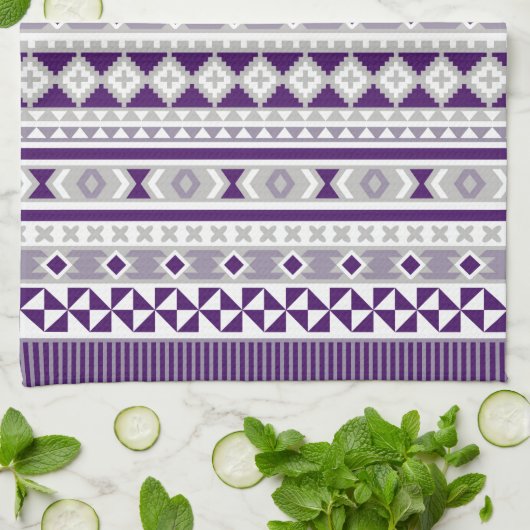 Tribal Blanket Pattern Paars Grey Theedoek (Gevouwen)