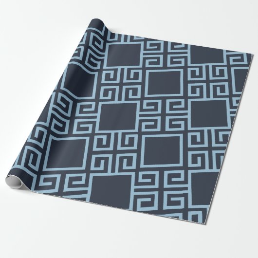 Tribal Blauw Wit Minimaal Patroon Cadeaupapier (Uitgerold)