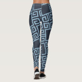 Tribal Blauw Wit Minimaal Patroon Leggings (Achterkant)