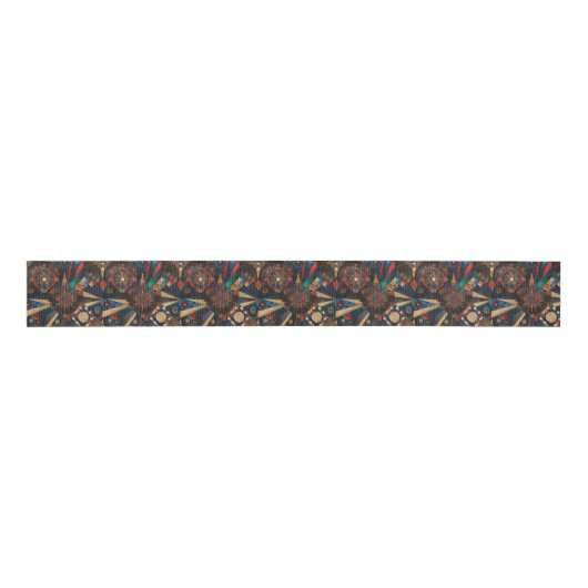 Tribal Blauwgroen "Ancient Indigenous Chronicles" Grosgrain Lint (Voorkant)