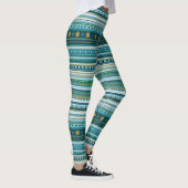 Tribal Blauwgroen Blauwe Patroonstrips Leggings (Rechts)