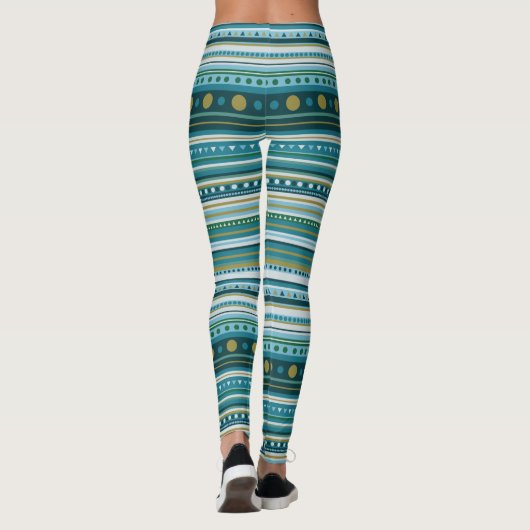 Tribal Blauwgroen Blauwe Patroonstrips Leggings (Achterkant)