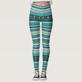 Tribal Blauwgroen Blauwe Patroonstrips Leggings