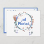 Tribal Blue Feathers Boho trouwt gewoon met elkaar Aankondigingskaart (Voorkant / Achterkant)