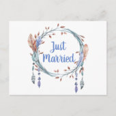 Tribal Blue Feathers Boho trouwt gewoon met elkaar Aankondigingskaart (Voorkant)