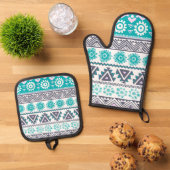 Tribal Blue Ovenwant & Pannenlap Set (Top down)