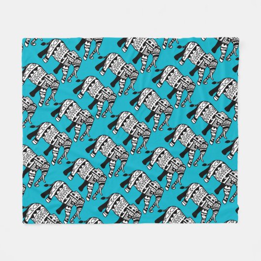 Tribal Bohemian Elephants Custom Fleece Blanket (Voorkant (Horizontaal))