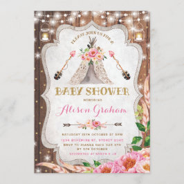 Tribal Boho Baby shower Invitation Floral Teepee Kaart