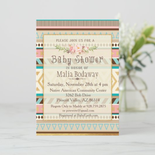 Tribal Boho Baby shower Uitnodiging (Staand voorkant)