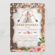 Tribal Boho Baby Sprinkle Noite Pink Floral Tipi