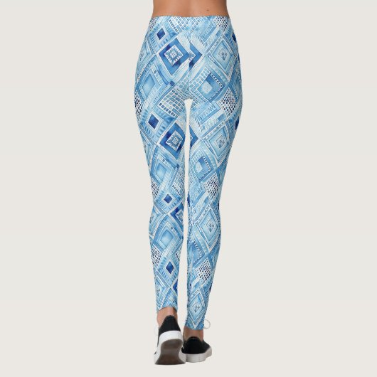Tribal Boho Blue Squares Leggings (Achterkant)