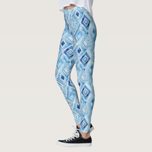 Tribal Boho Blue Squares Leggings (Links)