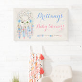 Tribal Boho Dream Catcher Baby blauw en roze Spandoek (Insitu)