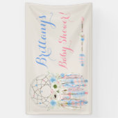 Tribal Boho Dream Catcher Baby blauw en roze Spandoek (Verticaal)